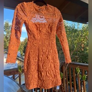 Apricot Embroidered Bodycon Dress